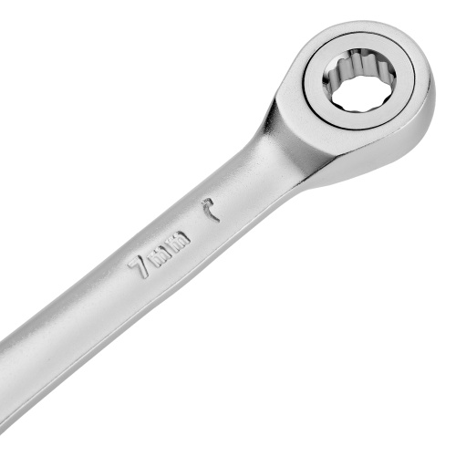 Ключ комбинированный трещоточный, 7 мм, CrV, матовый хром Denzel фото 4