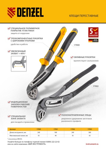 Клещи переставные, обливные рукоятки, 300 мм Denzel фото 13