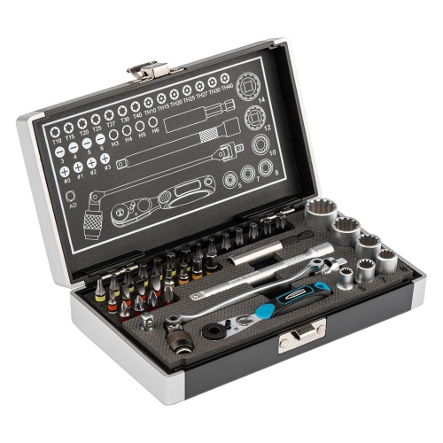 Набор бит и головок торцевых, 1/4, карданный ключ, трещотка, адаптер, S2, 37 шт. Gross фото 2