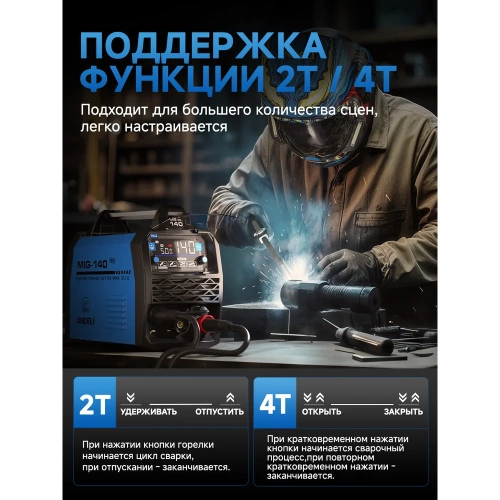 Сварочный аппарат инвертор ANDELI MIG-140 PLUS (LIFT TIG/MMA/SYN MIG/FLUX MIG/2T-4T) артикул ADL20-707 фото 8
