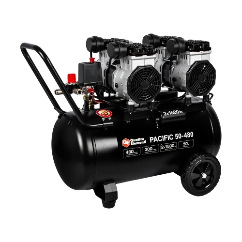 Безмасляный поршневой компрессор QUATTRO ELEMENTI PACIFIC 50-480 480 л/мин, 50 л, 3.5 л.с, 8 бар 915-366 фото 3