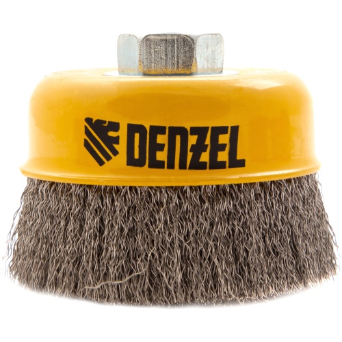 Щетка для УШМ, 100 мм, "Чашка", витая нержавеющая проволока 0.3 мм, М14 Denzel фото 2