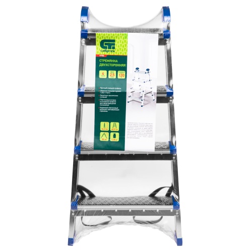 Стремянка двухсторонняя 4 ступени, сталь профиль, стальные ступени, Сибртех фото 7