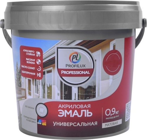 Эмаль акриловая универсальная Profilux Professional база 1 матовая белая 2,4 кг Эмаль акриловая универсальная Profilux Professional база 1 матовая белая 2,4 кг