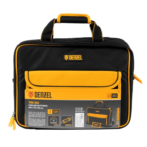Сумка для инструмента, 400х170х300 мм, 3 отделения, 28 карманов, наплечный ремень Denzel фото 9