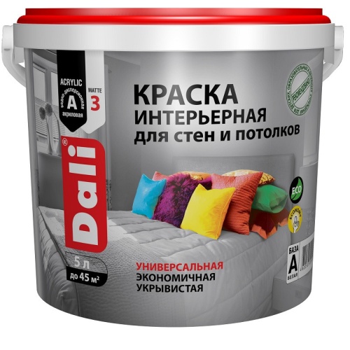 Краска интерьерная для стен и потолков акриловая Dali глубокоматовая база А 5 л