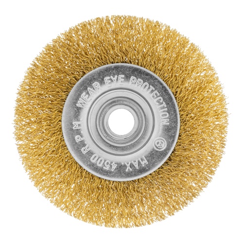 Щетка для УШМ, 100 мм, М14, плоская, латунированная витая проволока Matrix фото 3