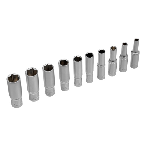 Набор удлиненных торцевых головок 1/4, шестигранные, CrV, 10 шт, 4-13 мм Stels