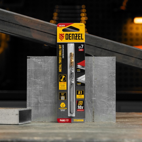 Сверло спиральное по металлу 7,0 x 109 мм, Р6М5, Golden Tip  Denzel фото 7