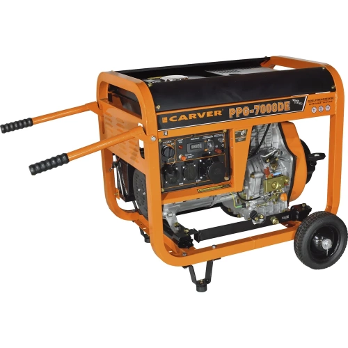 Генератор CARVER PPG- 7000DE дизель LT-186FA, 5,0/5,5кВт, 220В, бак12.5л, э/старт, колеса, медь 01.020.00023 фото 7