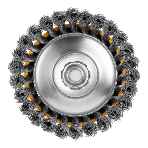 Щетка для УШМ, 125 мм, "Чашка", крученая нержавеющая проволока 0.5 мм, М14 Denzel фото 4