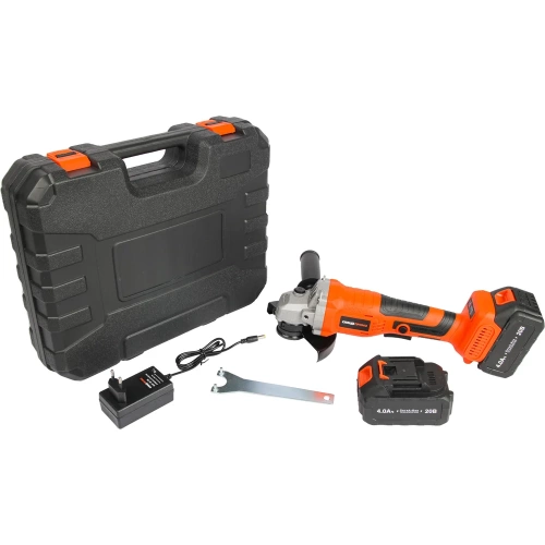 Шлифмашина угловая СПЕЦ набор промо БШУ-20-ПБ, бесщеточная, аккумуляторная, 125мм, 3000-8000об/мин, 20В, 2 аккумулятора Ли-Ион, 4,0Ач, зарядное устройство 5,0ч, кейс, цв рубашка на кейс+диск алмазный отрезной БИЗОН 125х22,2х1,8мм 4127/БИЗОН-0512003 фото 4