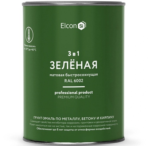 Грунт-эмаль по ржавчине Elcon 3 в 1 матовая Ral 6002 зеленая 0,8 кг