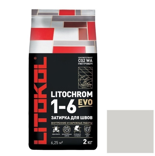 Затирка цементная для швов Litokol Litochrom 1-6 Evo LE.100 Пепельно - белая 2 кг