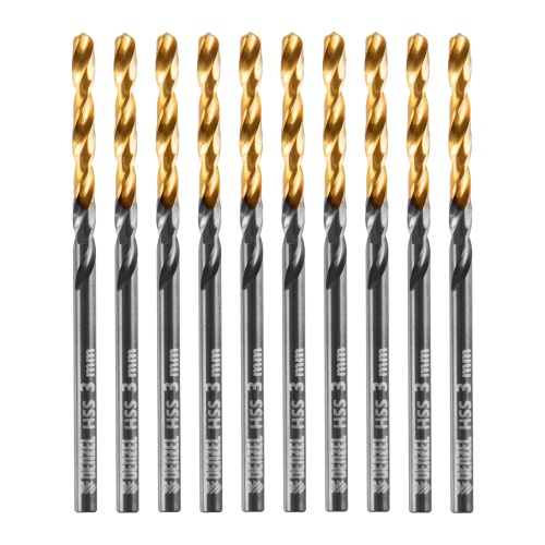 Сверло по металлу, 3 мм, HSS-Tin, Golden Tip, 10 шт. Denzel