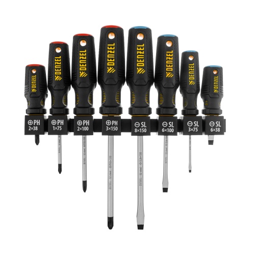 Набор отверток на полке, 8 шт., PH+SL, S2, 3к рукоятка Denzel