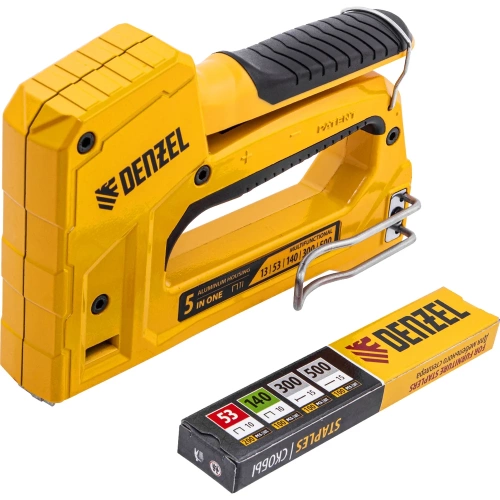 Мебельный степлер Denzel тип 53 и 13, 6-14 мм, тип 140, 10-14 мм, тип 300, 15 мм, тип 500, 15 мм 40215