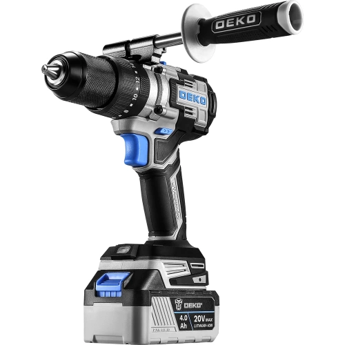Аккумуляторная ударная бесщеточная дрель-шуруповерт DEKO DKCID20 PRO в кейсе, 20 В, 135 Нм, 2x4.0 Ач 063-4437 Аккумуляторная ударная бесщеточная дрель-шуруповерт DEKO DKCID20 PRO в кейсе, 20 В, 135 Нм, 2x4.0 Ач 063-4437