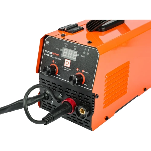 Полуавтомат сварочный инверторный СПЕЦ ПРОМО MAG-180 Invertor,+ММA, 1*230В, А20-160, диам.пров.0,8-0,1мм, d электр до 4мм (проволка FLUX в комплекте d=1мм, 0,25кг) 4156