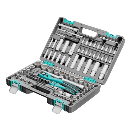 Набор инструментов 1/2", 1/4", CrV, 12 гранные головки, пластиковый кейс, 109 предмета Stels