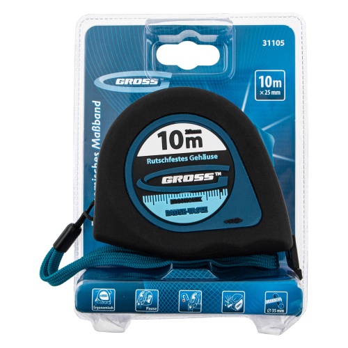 Рулетка "Ergonomisch",10 м x 25 мм,магнитный обрезиненный зацеп Gross фото 4