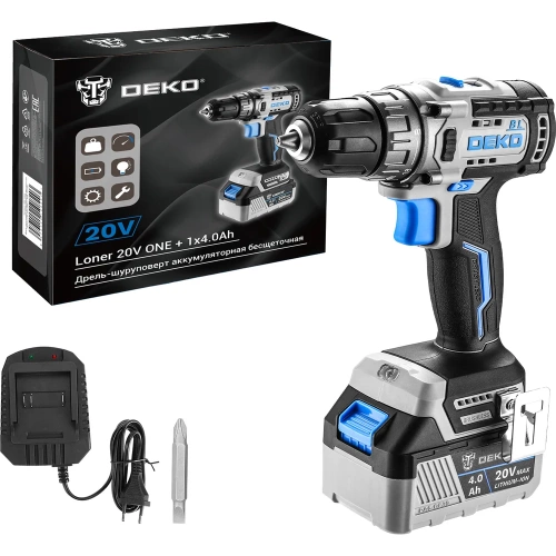 Аккумуляторная бесщеточная дрель-шуруповерт DEKO Loner 20V ONE +, 20В, 1x4.0 Ач 085-1004 Аккумуляторная бесщеточная дрель-шуруповерт DEKO Loner 20V ONE +, 20В, 1x4.0 Ач 085-1004