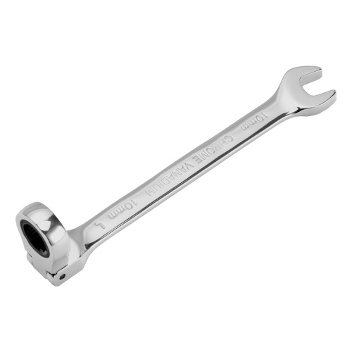 Ключ комбинированный трещоточный, 10 мм, CrV, шарнирный, зеркальный хром Matrix Professional фото 2