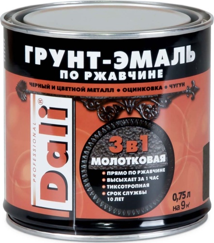Dali грунт- эмаль по ржавчине 3 в 1 молотковая шоколадная 0,75 л 6 135284