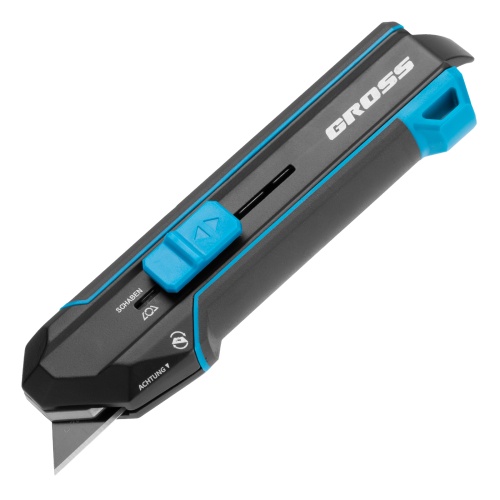 Нож-скребок выдвижной, 19мм, сменное лезвие, SK2, 5 запас. лезвий, алюмин. корпус GROSS Нож-скребок выдвижной, 19мм, сменное лезвие, SK2, 5 запас. лезвий, алюмин. корпус GROSS