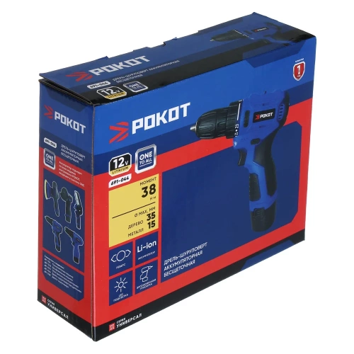 Дрель-шуруповерт аккумуляторный РОКОТ бесщеточный, 12В, 2 Ач, 0-400/0-1400 об/мин, 38 Нм 691-044 фото 7 Дрель-шуруповерт аккумуляторный РОКОТ бесщеточный, 12В, 2 Ач, 0-400/0-1400 об/мин, 38 Нм 691-044 фото 7