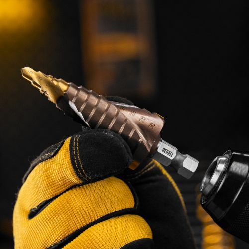 Сверло ступенчатое, 6-8-10-12-14-16-18-20-22-24-26-28-30мм, Р6М5К5, 6-гр. хвостовик Denzel фото 9