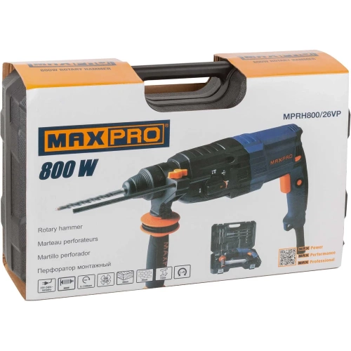 Перфоратор монтажный MAX-PRO 800 Вт, 0-1100 об/мин, 2,8 Дж, 3 режима, Д/Б/М-30/26/13, 3,4 кг, SDS-PLUS, антивибрационная ручка, резиновые вставки, рез 85084 фото 4