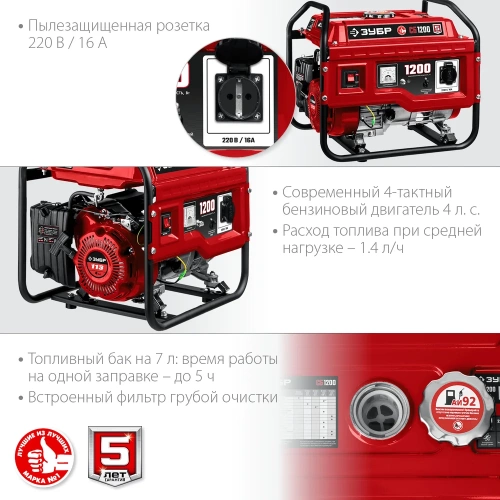 Бензиновый генератор ЗУБР 1200 Вт СБ-1200 фото 5