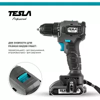 Аккумуляторная дрель Tesla TCD14BL 14.4 В, 2x2.0 Ач, LiION, 10 мм, 0-400/0-1500 об/мин, 48 Нм, 1 ч, кейс 840368