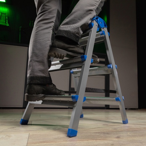 Стремянка двухсторонняя 3 ступени, сталь профиль, стальные ступени, Сибртех фото 9