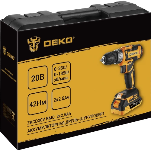 Дрель-шуруповерт аккумуляторная DEKO DKCD20-Li в кейсе, 20В, 2x2.5Ач 085-1123 фото 4
