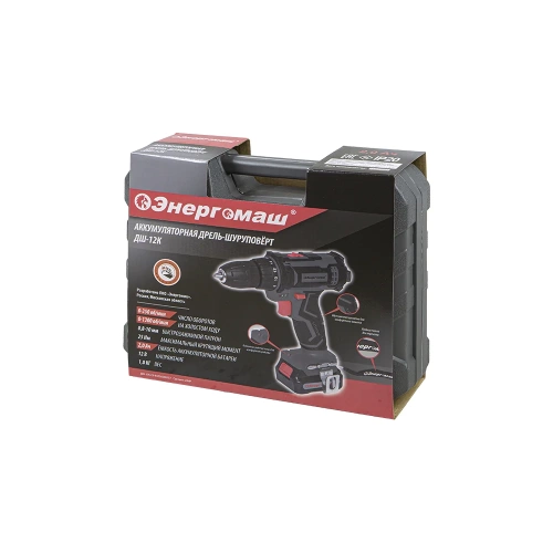 Аккумуляторная дрель Энергомаш 12 В, 1BatterySystem, 2 акк. ДШ-12К фото 11