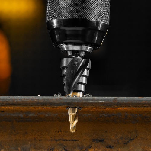 Сверло ступенчатое 4-6-8-10-12-14-16-18-20 мм, Р6М5, 6-гр. хвостовик Denzel фото 12