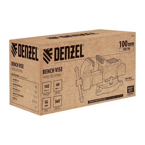 Тиски слесарные BVH-100, 100 мм, поворотные, стальная направляющая, с наковальней //Denzel фото 32