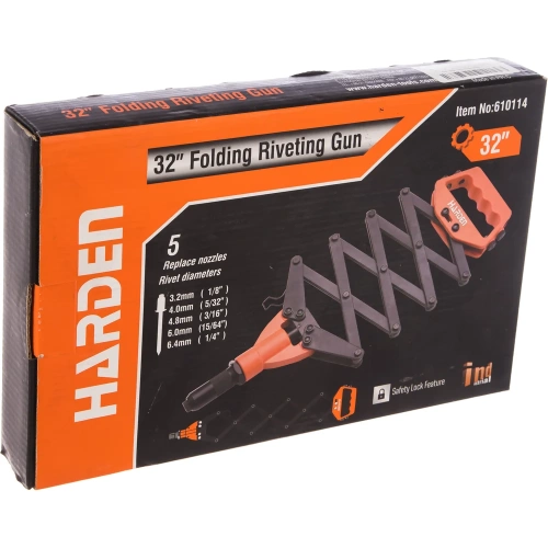Заклепочник Harden 800 мм, гармошка, усиленный, CR-MO, заклепки 3,2-4,0-4,8-6,4 мм 610114 фото 7
