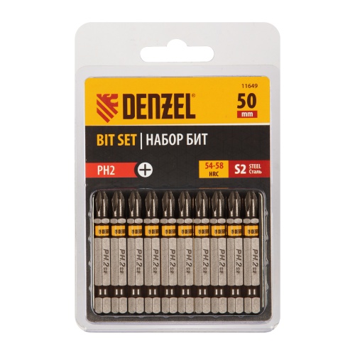 Бита PH2х50, сталь S2, шестигранный профиль, 10 шт. Е 6,3 Denzel фото 2