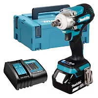 Гайковерт ударный аккумуляторный Makita LXT BL 18В XPT, квадрат 1/2", 330Нм, 4 скорости, подсветка, тормоз двигателя, регулировка оборотов, АКБ 1x3.0Ач, з/у, Makpac. DTW300SF1J