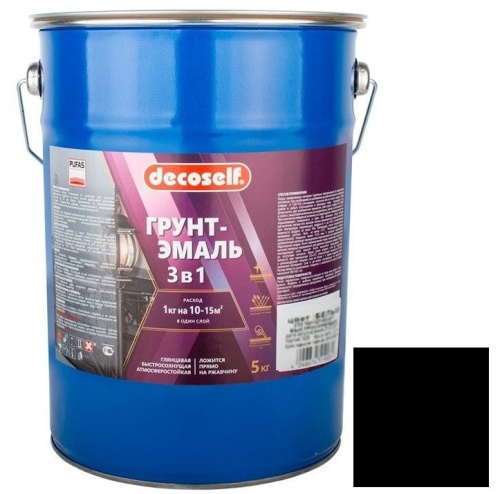 Грунт-эмаль Pufas Decoself 3 в 1 глянцевая черная 5 кг