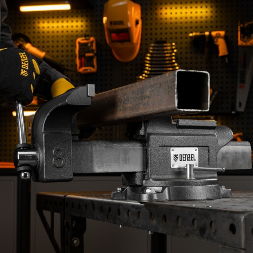 Тиски слесарные BVH-200, 200 мм, поворотные, стальная направляющая, с наковальней //Denzel фото 33