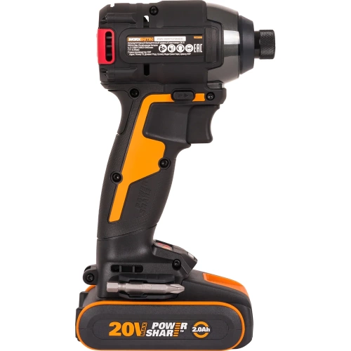 Винтоверт ударный бесщеточный аккумуляторный WORX 20В, 200Нм, 2Ач х2, ЗУ 2А, кейс WX265 фото 5 Винтоверт ударный бесщеточный аккумуляторный WORX 20В, 200Нм, 2Ач х2, ЗУ 2А, кейс WX265 фото 5