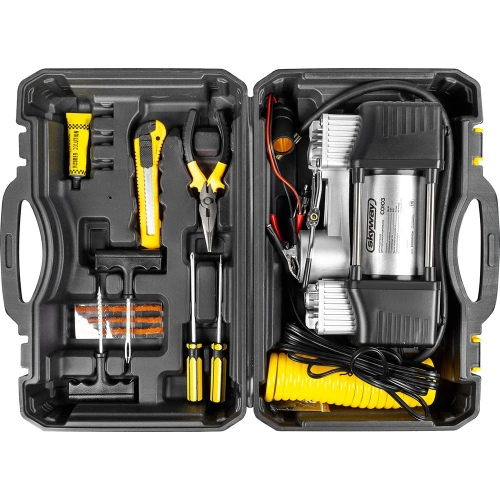 Компрессор металлический SKYWAY 60л/мин 2х поршневой с крокодилами СОЮЗ 10 АТМ, в кейсе S02001026 фото 4