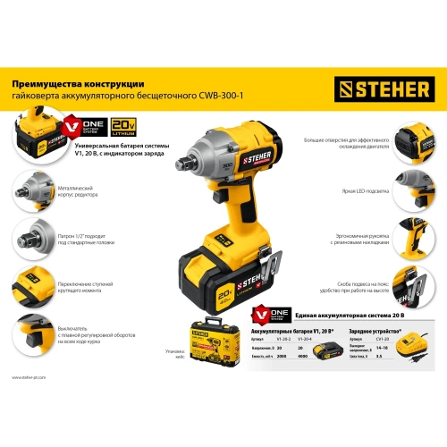 Бесщеточный гайковерт STEHER CWB-300-1 фото 10