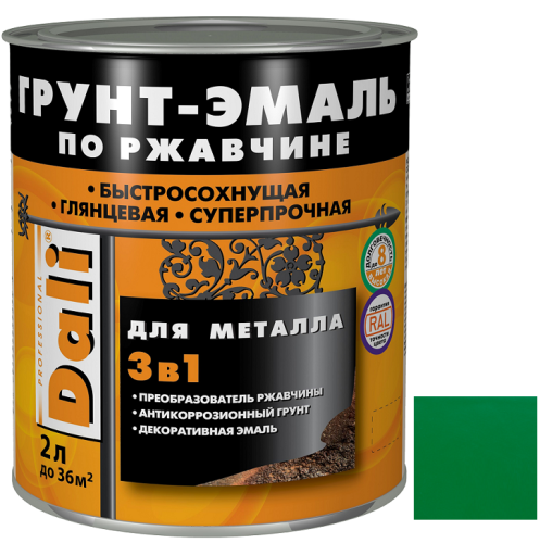 Грунт-эмаль по ржавчине Dali 3 в 1 гладкая RAL 6029 зеленая 2 л