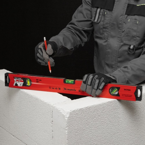 Уровень алюминиевый магнитный, 600 мм, фрезерованный, 3 глазка (1 зеркальный) усиленный Matrix фото 7