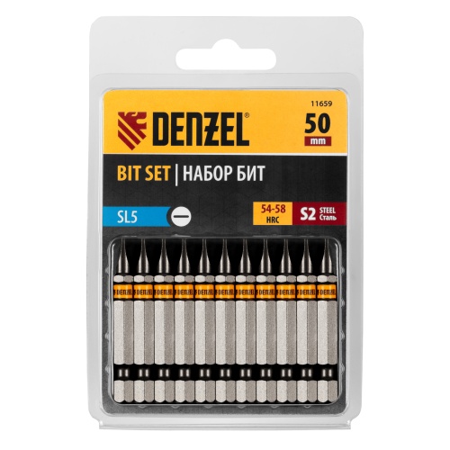 Бита SL5,0х50, сталь S2, шестигранный профиль, 10 шт. Е 6,3 Denzel фото 2